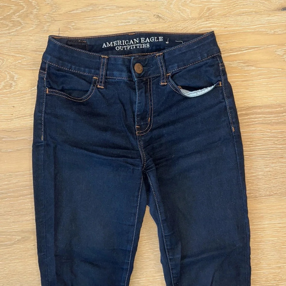 American Eagle Jeans Blue Jeggings Size 0 High Waisted Dark Denim Casual Boot - Picture 3 of 5